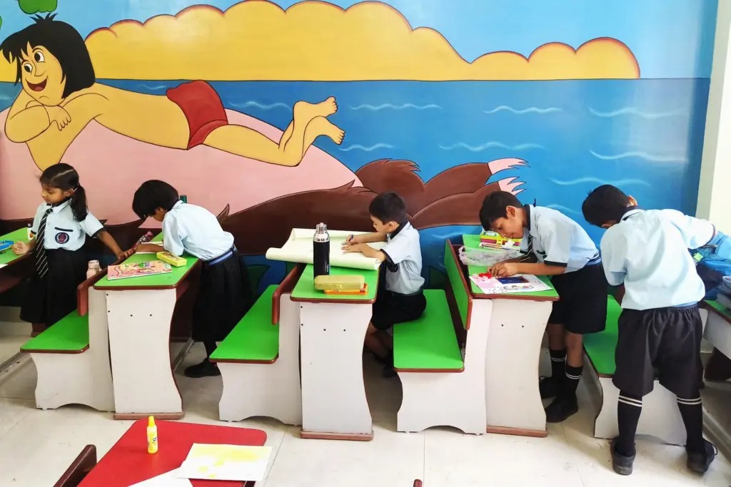 Students doing creative drawing activity